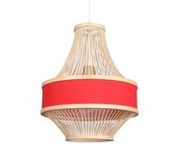 11.8 "Le Pendentif en Bambou tissé à la Main avec Une Teinte en Lin U2013 Boho Style Chandelier pour Manger, Salon et Chambre à Coucher U2013 Ajustement de Plafond à Chasse d'eau (Rouge,