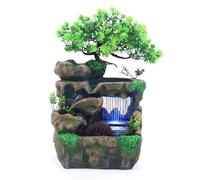 11.81" Tabletop Rockery Fountain - Indoor Waterfall Bonsai with LED Light & Pump, Resin Desktop Water Feature for Home Office Bedroom Decor, Mini Humidifier Plant Fish Bowl
