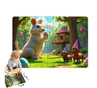 11.8x8.3 inch Easter Puzzle with Cute Rabbit Wall Art Decor | 30x21cm Holiday Jigsaw for Adults | Finished Picture Home Living Room Accent | Festive Cartoon Bunny Hanging Display
