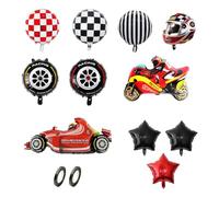 11 ballons décoratifs de course d'anniversaire, 2 rouleaux de rubans de ballons, ballons en film d'aluminium de course, ballons de casque, accessoires photo de fête