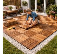 Lot de 11 dalles en bois - Environ 1 m² - Bois d'acacia - Certifié FSC® - Dalle de 30 x 30 cm - Système d'emboîtement à découper individuellement - Modèle 2024