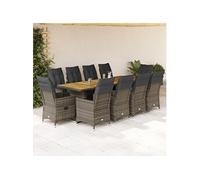Vidaxl Ensemble De Bistro De Jardin 11 Pcs Coussins Gris Poly Rotin