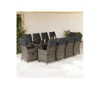 Vidaxl Ensemble De Bistro De Jardin 11 Pcs Coussins Gris Poly Rotin