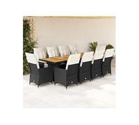 Ensemble de Bistro de Jardin avec Coussins Mobilier Noir Résine Tressée vidaXL