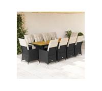 vidaXL Ensemble de bistro de jardin 11 pcs coussins noir poly rotin, ensemble de bistro de jardin, ensemble de balcon, ensemble de meubles d'extérieur