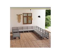 Vidaxl Salon De Jardin 11 Pcs Gris Bois De Pin Massif Gris