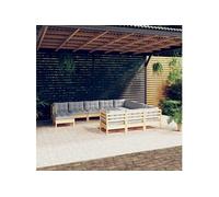 11-delige Loungeset met grijze kussens grenenhout3097042