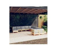 11-delige Loungeset met grijze kussens grenenhout3097054