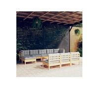 11-delige Loungeset met grijze kussens grenenhout3097120