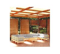 11-delige Loungeset met grijze kussens grenenhout3097336