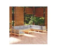 11-delige Loungeset met grijze kussens massief grenenhout3096844