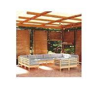 vidaXL 11-delige Loungeset met grijze kussens massief grenenhout3097210 Gris G