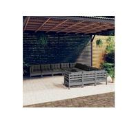 11-delige Loungeset met kussens grenenhout grijs3097021