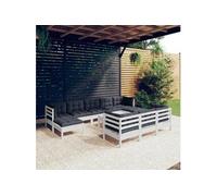 11-delige Loungeset met kussens massief grenenhout wit3097146