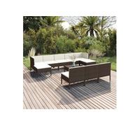 11-delige Loungeset met kussens poly rattan bruin3094571