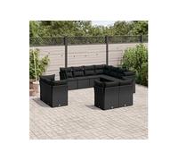 11-delige Loungeset met kussens poly rattan zwart3250344