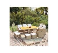 Vidaxl Ensemble À Manger De Jardin Coussins 11pcs Résine Tressée Beige