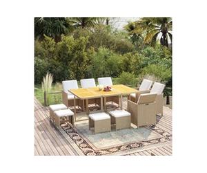 11-delige Tuinset met kussens poly rattan beige3095556