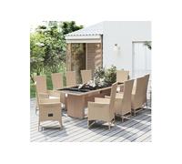 Vidaxl Meubles À Dîner De Jardin Et Coussins 11 Pcs Beige Poly Rotin
