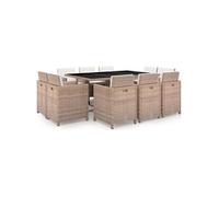 11-delige Tuinset met kussens poly rattan beige42549