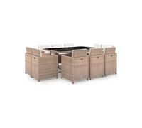 Vidaxl Salon De Jardin Avec Coussins 11 Pcs Résine Tressée Beige