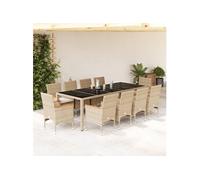 Vidaxl Ensemble À Manger De Jardin Et Coussins 11pcs Beige Rotin Verre