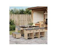vidaXL Ensemble à Manger de Jardin et Coussins 11 pcs, Chaises à Manger avec Accoudoirs, Ensemble de Meubles avec Table, Moderne, Mélange Beige