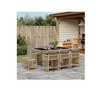 vidaXL Ensemble à Manger de Jardin avec Coussins 11 pcs, Table et Chaises à Dossier Rabattable, Meubles d'Extérieur Patio Terrasse, Moderne, Mélange Beige Résine Tressée Beige