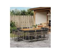 Vidaxl Ensemble À Manger De Jardin 11pcs Avec Coussins Gris Poly Rotin