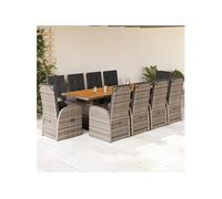 Vidaxl Ensemble À Manger De Jardin 11pcs Avec Coussins Gris Poly Rotin