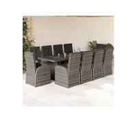 Vidaxl Ensemble À Manger De Jardin 11pcs Avec Coussins Gris Poly Rotin