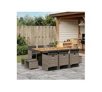 Vidaxl Ensemble À Manger De Jardin 11pcs Avec Coussins Gris Poly Rotin