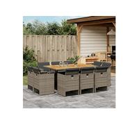 Vidaxl Ensemble À Manger De Jardin 11pcs Avec Coussins Gris Poly Rotin