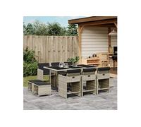 Vidaxl Ensemble À Manger De Jardin 11pcs Avec Coussins Gris Poly Rotin