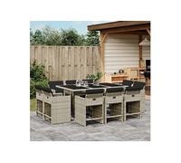 Vidaxl Ensemble À Manger De Jardin 11pcs Avec Coussins Gris Poly Rotin