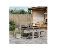 Vidaxl Ensemble À Manger De Jardin 11pcs Avec Coussins Gris Poly Rotin