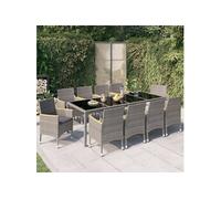 11-delige Tuinset met kussens poly rattan zwart en grijs3094940