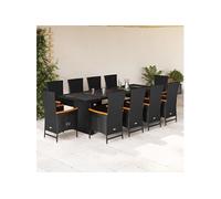 Vidaxl Ensemble À Manger De Jardin 11 Pcs Coussins Noir Résine Tressée