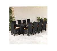 Vidaxl Ensemble À Manger De Jardin 11 Pcs Coussins Noir Résine Tressée