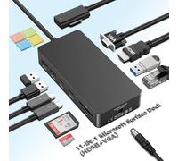 11 en 1 Surface Pro Station d'accueil, Surface Dock Double écran 4K @60HZ HDMI+VGA, Lecteur de Carte MS pour Surface Pro 11/10/9/8/X/7/6/5/4, Surface Laptop Go/7/6/5/4/3/2/1