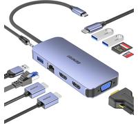 11-en-1 USB C Hub Triple Display Docking Station Dual HDMI,VGA,3*USB 3.0,1Gbps Ethernet,100W Power Delivery,SD/TF Card Reader,3.5mm AUX Audio Compatible avec MacBook XPS Surface