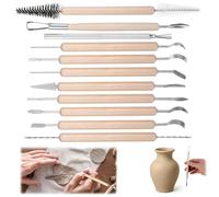 11 Herramientas de Modelado para Arcilla con Mango de Madera y Punta Metálica, Kit de Escultura Doble Cara Resistente y Preciso, Set Multifuncional para Cerámica, Manualidades y Uso Creativo en C
