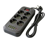 11 in 1 EU Plug Power Strip Surge Protector Master Switch 2500W 2M Cable with 6 AC Outlets 4 USB 1 Type-C