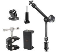 11 Inch Adjustable Magic Arm with Super Clamp, 360° Ball Joint Magic Arm with 1/4"" and 3/8"" Threaded Holes, Magic Arm Clamp for Tripod, Monitor, Camera