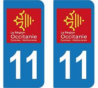 11 La Région Occitanie Pyrénées-Méditerranée département région Autocollant Plaque immatriculation Sticker, Couleur : Bleu, Angle : Arrondi