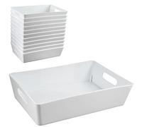 #11 Lot de 12 boîtes de rangement blanches en plastique, 2 litres, 25x17x6 cm, format DIN A5, parfaites pour organiser les tiroirs de bureau, d'armoire ou de salle de bain