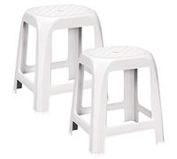 #11 Lot de 2 tabourets empilables - Blanc - Hauteur d'assise : 46 cm - Jusqu'à 100 kg - Siège de douche lavable