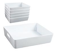 #11 Lot de 6 boîtes de rangement blanches en plastique, 2,6 litres, 25x20x6 cm, format DIN A5, parfaites pour organiser les tiroirs de bureau, d'armoire ou de salle de bain