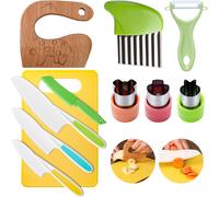 11 Pcs Kids Kitchen Knives Set-Safe Plastic Kitchen Safety Montessori Knife for Cutting and Cooking Fruit or Vegetable Chopping Board Y-Peeler Cutter