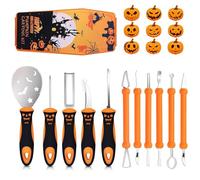 11 Pcs kit sculpture citrouille,kit de sculpture de citrouille pour halloween Avec emballage en boîte,peuvent facilement sculpter la décoration de citrouille d'Halloween,Convient aux débutants